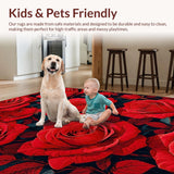 Ultra Soft Area Rug, Non Slip, Stain Resistant, Washable Area Rugs for Living Room, Bedroom, Vibrant Shaggy Floral Elegance(Red)