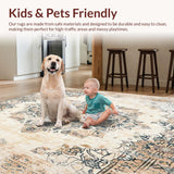 Ultra Soft Area Rug, Non Slip, Stain Resistant, Washable Area Rugs for Living Room, Bedroom, Artisan Medallion Area with a Distressed Symmetrical Boho Design(Beige)