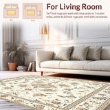 Ultra Soft Area Rug, Non Slip, Stain Resistant, Washable Area Rugs for Living Room, Bedroom, Floral Boho Kitchen for(Ivory)