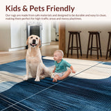 Ultra Soft Area Rug, Non Slip, Stain Resistant, Washable Area Rugs for Living Room, Bedroom, Sophisticated with Navy and Beige Abstract Shapes(Blue)