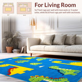 Ultra Soft Area Rug, Non Slip, Stain Resistant, Washable Area Rugs for Living Room, Bedroom, Whimsical Blue Animal Motifs(Blue)
