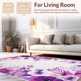 Ultra Soft Area Rug, Non Slip, Stain Resistant, Washable Area Rugs for Living Room, Bedroom, Contemporary Floral Print Delight(Purple)