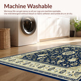 Ultra Soft Area Rug, Non Slip, Stain Resistant, Washable Area Rugs for Living Room, Bedroom, Chateau Collection Hoover Area Rug Vintage Inspired Blue Beige Carpet(Blue)