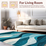 Ultra Soft Area Rug, Non Slip, Stain Resistant, Washable Area Rugs for Living Room, Bedroom, Contemporary Abstract Teal Tones(Blue)