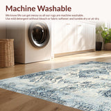 Ultra Soft Area Rug, Non Slip, Stain Resistant, Washable Area Rugs for Living Room, Bedroom, Elegant Cream Medallion Motif(Blue)