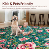 Ultra Soft Area Rug, Non Slip, Stain Resistant, Washable Area Rugs for Living Room, Bedroom, Elegant Soft Floral Aesthetic(Blue)