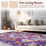 Ultra Soft Area Rug, Non Slip, Stain Resistant, Washable Area Rugs for Living Room, Bedroom, Eclectic Colorful Floral Design(Purple)