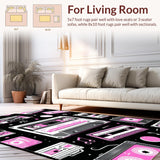 Ultra Soft Area Rug, Non Slip, Stain Resistant, Washable Area Rugs for Living Room, Bedroom, Colorful Vintage Music Motif(Pink)