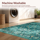 Ultra Soft Area Rug, Non Slip, Stain Resistant, Washable Area Rugs for Living Room, Bedroom, Elegant Distressed Medallion Motif(Blue)