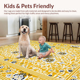Ultra Soft Area Rug, Non Slip, Stain Resistant, Washable Area Rugs for Living Room, Bedroom, Vintage Floral Tile Elegance(Yellow)
