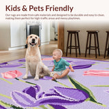 Ultra Soft Area Rug, Non Slip, Stain Resistant, Washable Area Rugs for Living Room, Bedroom, Vibrant Rustic Floral Patterns Collection(Purple)