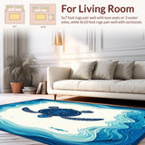 Ultra Soft Area Rug, Non Slip, Stain Resistant, Washable Area Rugs for Living Room, Bedroom, Turtle Cove Coastal Beige with Sea Motif Beach(Blue)