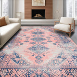 Ultra Soft Area Rug, Non Slip, Stain Resistant, Washable Area Rugs for Living Room, Bedroom, Vibrant Geometric Blue Accents(Pink)