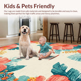 Ultra Soft Area Rug, Non Slip, Stain Resistant, Washable Area Rugs for Living Room, Bedroom, Boho Surf Beach Rug Tropical Hibiscus Print(Red)