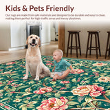 Ultra Soft Area Rug, Non Slip, Stain Resistant, Washable Area Rugs for Living Room, Bedroom, Serene Retro Trellis Motif(Green)