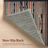 Ultra Soft Area Rug, Non Slip, Stain Resistant, Washable Area Rugs for Living Room, Bedroom, Elegant Charcoal and Peach Stripes(Black)