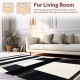 Ultra Soft Area Rug, Non Slip, Stain Resistant, Washable Area Rugs for Living Room, Bedroom, Elegant Striped Rug With Symmetrical Black And White Banding Pattern(Black)