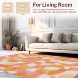 Ultra Soft Area Rug, Non Slip, Stain Resistant, Washable Area Rugs for Living Room, Bedroom, SERISSA Peach & Ivory Geometric Rug, Modern Entryway Carpet, Thin(Orange)