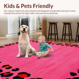 Ultra Soft Area Rug, Non Slip, Stain Resistant, Washable Area Rugs for Living Room, Bedroom, Eclectic Pink Animal Graphics(Pink)
