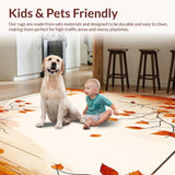 Ultra Soft Area Rug, Non Slip, Stain Resistant, Washable Area Rugs for Living Room, Bedroom, Rustic Harvest Medley with Burnt Orange Leaf Motifs and Earthtone Borders(Orange)