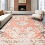 Ultra Soft Area Rug, Non Slip, Stain Resistant, Washable Area Rugs for Living Room, Bedroom, Whimsical Peach Blossom Style(Orange)