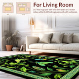 Ultra Soft Area Rug, Non Slip, Stain Resistant, Washable Area Rugs for Living Room, Bedroom, Vivid Green Insect Aesthetic(Black)