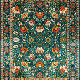 Ultra Soft Area Rug, Non Slip, Stain Resistant, Washable Area Rugs for Living Room, Bedroom, Rustic Earthy Floral Tapestry(Green)