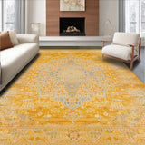 Ultra Soft Area Rug, Non Slip, Stain Resistant, Washable Area Rugs for Living Room, Bedroom, Luxurious Vintage Curvilinear Forms(Yellow)