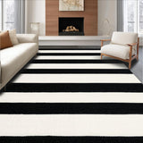 Ultra Soft Area Rug, Non Slip, Stain Resistant, Washable Area Rugs for Living Room, Bedroom, Contemporary Stripe Woven Rug Entry Way Mat(Black)