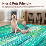 Ultra Soft Area Rug, Non Slip, Stain Resistant, Washable Area Rugs for Living Room, Bedroom, Chic Turquoise Green Fluid Design(Blue)
