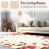 Ultra Soft Area Rug, Non Slip, Stain Resistant, Washable Area Rugs for Living Room, Bedroom, Luxurious Blooming Elegance Theme(White)