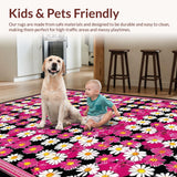 Ultra Soft Area Rug, Non Slip, Stain Resistant, Washable Area Rugs for Living Room, Bedroom, Whimsical Daisy Patterned Design(Pink)
