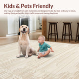 Ultra Soft Area Rug, Non Slip, Stain Resistant, Washable Area Rugs for Living Room, Bedroom, Subtle Warm Beige Wave Motif(Beige)