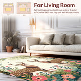 Ultra Soft Area Rug, Non Slip, Stain Resistant, Washable Area Rugs for Living Room, Bedroom, Rustic Floral Deer Motif(Brown)