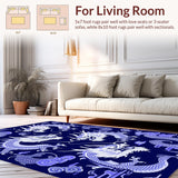 Ultra Soft Area Rug, Non Slip, Stain Resistant, Washable Area Rugs for Living Room, Bedroom, Enchanting Dragon Thematic Decor(Blue)