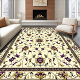 Ultra Soft Area Rug, Non Slip, Stain Resistant, Washable Area Rugs for Living Room, Bedroom, Antique Inspired Floral Area with Elegant Purple and Gold Accents(Beige)