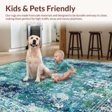 Ultra Soft Area Rug, Non Slip, Stain Resistant, Washable Area Rugs for Living Room, Bedroom, Whimsical Nautical Area Rug with Colorful Seahorse and Wave Design(Blue)