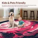 Ultra Soft Area Rug, Non Slip, Stain Resistant, Washable Area Rugs for Living Room, Bedroom, Chic Half-Moon Colorful Motif(Pink)