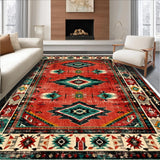 Ultra Soft Area Rug, Non Slip, Stain Resistant, Washable Area Rugs for Living Room, Bedroom, Southwest Aesthetic Bedroom Area Rug with Rubber Backing(Red)