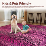 Ultra Soft Area Rug, Non Slip, Stain Resistant, Washable Area Rugs for Living Room, Bedroom, Stylish Retro Leopard Vibe(Pink)