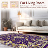 Ultra Soft Area Rug, Non Slip, Stain Resistant, Washable Area Rugs for Living Room, Bedroom, Elegant Floral Area Featuring Intricate Purple And Gold(Purple)