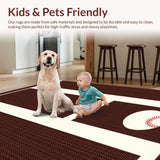 Ultra Soft Area Rug, Non Slip, Stain Resistant, Washable Area Rugs for Living Room, Bedroom, Whimsical Child-Friendly Baseball Design(Brown)