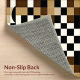 Ultra Soft Area Rug, Non Slip, Stain Resistant, Washable Area Rugs for Living Room, Bedroom, Stylish Tan Black Checker Area Duo for Chic Home Decor(Black)