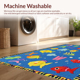 Ultra Soft Area Rug, Non Slip, Stain Resistant, Washable Area Rugs for Living Room, Bedroom, Playroom ABC Ocean Animals Area Rug Early Learning Alphabet Mat(Blue)