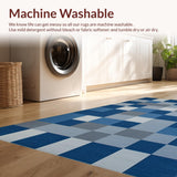 Ultra Soft Area Rug, Non Slip, Stain Resistant, Washable Area Rugs for Living Room, Bedroom, Contemporary Gray Box Motif(Blue)