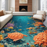 Ultra Soft Area Rug, Non Slip, Stain Resistant, Washable Area Rugs for Living Room, Bedroom, Vibrant Turtle Reef Carpet With Tropical Fish Underwater Paradise Design(Blue)