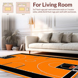 Ultra Soft Area Rug, Non Slip, Stain Resistant, Washable Area Rugs for Living Room, Bedroom, Striking Basketball Patterned Round Piece(Orange)