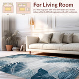 Ultra Soft Area Rug, Non Slip, Stain Resistant, Washable Area Rugs for Living Room, Bedroom, Tropical Leaf Vintage Elegance(Blue)