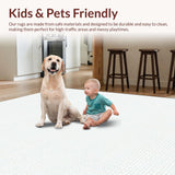 Ultra Soft Area Rug, Non Slip, Stain Resistant, Washable Area Rugs for Living Room, Bedroom, Warm Cozy Embroidered Greetings(White)