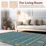 Ultra Soft Area Rug, Non Slip, Stain Resistant, Washable Area Rugs for Living Room, Bedroom, Elegant Geometric Area with Intricate Blue and Beige(Blue)